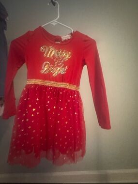 btween Red Dress with Gold Glitter 'Merry & Bright' Accents